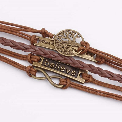 Alloy PU Leather Rope Bracelet