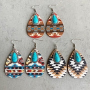 Turquoise Teardrop Shape Wooden Dangle Earrings - Etopikk-fashion boho chic