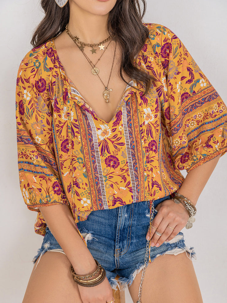 Printed Tie Neck Blouse