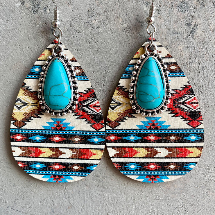 Turquoise Teardrop Shape Wooden Dangle Earrings - Etopikk-fashion boho chic