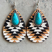 Turquoise Teardrop Shape Wooden Dangle Earrings - Etopikk-fashion boho chic