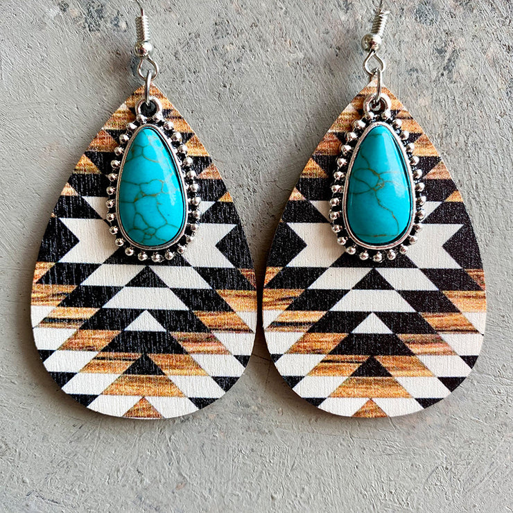 Turquoise Teardrop Shape Wooden Dangle Earrings - Etopikk-fashion boho chic